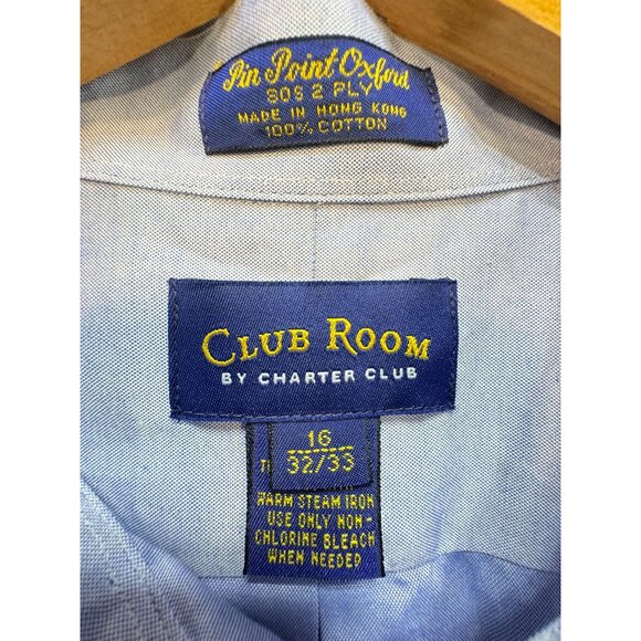 Club Room Mens Pinpoint Oxford Dress Shirt Size 16 32/33 Light Blue Pocket - Picture 2 of 13